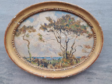 old painting landscape brittany miniature sailboat Gulf of Morbihan