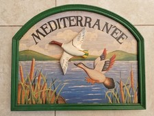 Mediterranean Flight Wooden Carved Painted Duck Advertising Sign Mediterranean