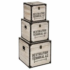 Atmosphera 3 Malles carrées design bois Factory - Marron 