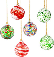 Glass Christmas Ball Ornaments, 6 PCS Hand Blown Glass Ornaments Balls Hanging F