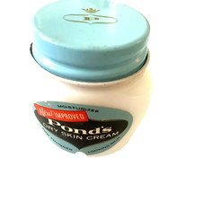 ? 1950'S PONDS DRY SKIN CREAM NEW IMPROVED  MILK GLASS JAR CROWN P LOGO VINTAGE