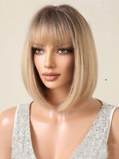 12 Pouces Blond ombre Perruque Femme avec Frange, perruque Blonde et brun