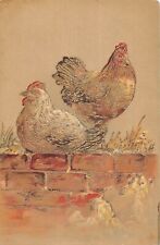 Postcard fantasy / chickens / gold gilding enhancement