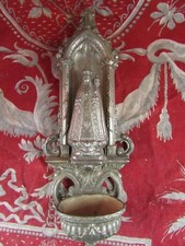 old virgin to child benitier metal rule era 1900 Gothic style