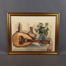Tableau Peint Aquarelle Nature Morte Mandoline Et Vases Riccardo Colombo 1971