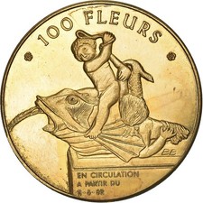 [#637780] Belgium, Token, 100 Fleurs - Annevoie, 1982, Copper, EF