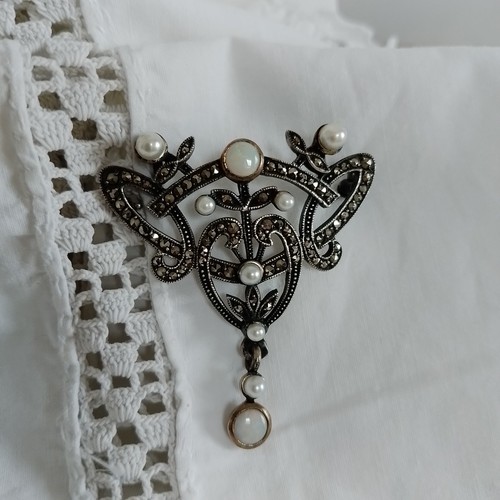 Ancienne broche argent perles - argent,