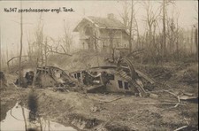 WWI Zerschossener Engl Tank TANK DESTROYED BY GERMANS RPPC