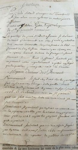 Manuscrit factum 1688 - manuscrit,, factum,