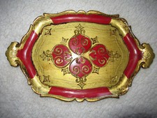 VINTAGE PAINTED & GILDED PLASTIC FLORENTINE TRAY-SERVING TRAY FLORENTINE-NO. 594