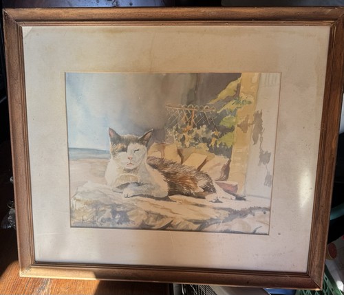 Aquarelle lavis encadré - , chat