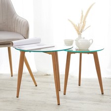 Table d&#039;appoint Basse Canapé Salon Massif Bois Verre de Chevet Chêne Homestyle4u