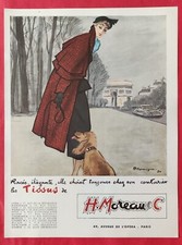 Press advertisement 1950 fabrics H MOREAU & Cie Paris illustrated by Pierre MOURGUE