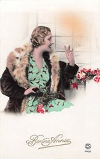 CP GOOD YEAR WOMEN BLONDE FUR COAT WITH ROSES SALUTATING WINDOW