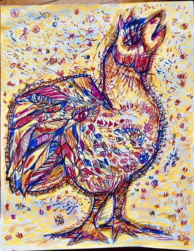 Peinture coq poule poulet - coq,