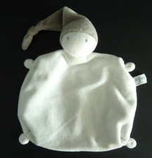 O12. DOUDOU PLAT DIFRAX LUTIN BONHOMME blanc gris bonnet ETAT NEUF*