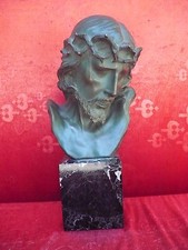 Belle Vieux Figurine-Buste Jésus Avec Couronne D'Épines Signé A. Carli 45CM