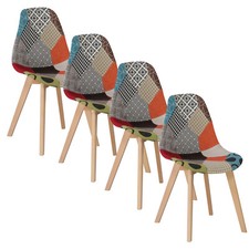 Lot de 4 Nordique Chaises Patchwork et Bois de Hêtre pour Salle à Manger Rouge01