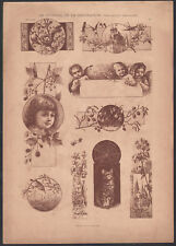 1900 Lithographie Journal de la décoration enfants chat oiseaux art nouveau