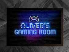 Personnalisé Joueur Tapis ,Salle de Jeux Bleu Fluo Tapis,Gamertag Porte 60x40cm