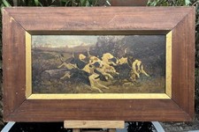 Ancien Tableau Huile Sur Bois