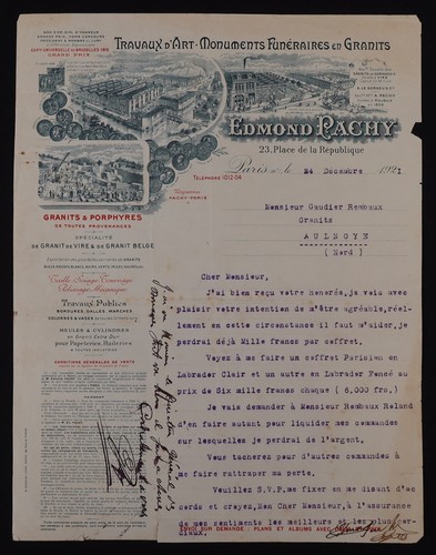 Facture paris 1921 monument - 1921,