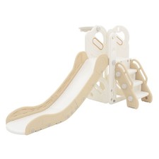 Toboggan aire de jeux enfants avec panier de basket-ball plastique HDPE beige