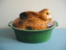 ancienne terrine lapin lièvre plat vintage french earthenware dish Steingut art