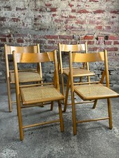 Chaises italiennes pliables (lot de 4) en hêtre et rotin 1980
