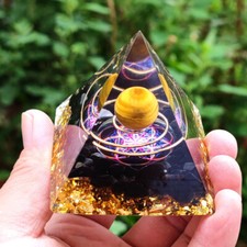 ORGONITE PYRAMIDE EN OBSIDIENNE SPHERE OEIL DE TIGRE