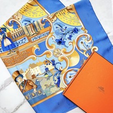 Vtg Hermes Carre 90 Silk Scarf "Orgauphone Et Autres Mecaniques" w/Box DDP-US