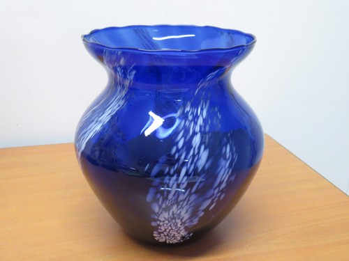 Vase verre bleu décor - vase,