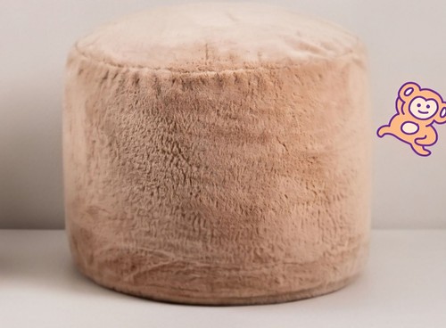 Cozy plush beige pouf - pouf, ottoman
