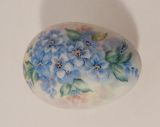 Vintage hand painted porcelain egg violets design Signed "Wilson" Forget Me Not
