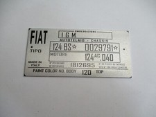 Nameplate Fiat 124 BS Spider classic car