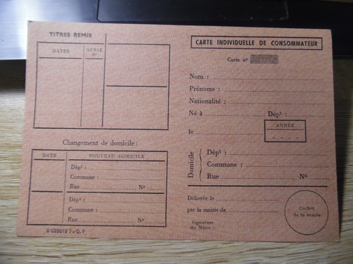 Carte rationnement vierge - carte, de