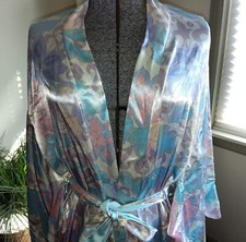 Georgette Trabolsi Long Floral Robe Bell Sleeves Size Large 1980s Made USA