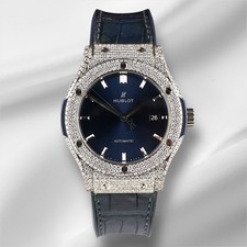 Hublot Classic Fusion 42mm 9ct Diamonds Blue Dial Mens Watch 542.NX.7170.LR