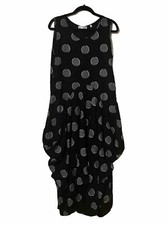 Patrizia Luca Polka Dot Midi Dress Black Lagenlook Artsy Ruched Women’s Sz XL