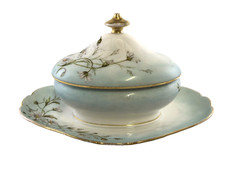 Antique Limoges Porcelain Floral Decor Sauce Bowl with Lid