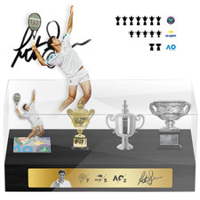 Pete Sampras Man Tennis Grand Slam 8cm Metal 3 Trophy & Signboard Display Case