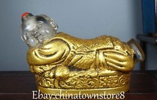 Old Dynasty Colored Glaze Gilt Tongzi Boy Weeping Willow Pillow Snuff Bottle
