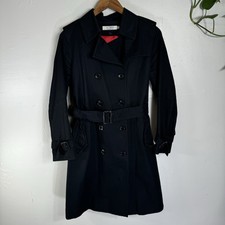 Vintage Le Tiroir Black Trenchcoat Women Medium Jacket Red Lining belted