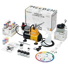 Kit aérographe MEEDEN avec compresseur et 3 pistolets - 24 couleurs