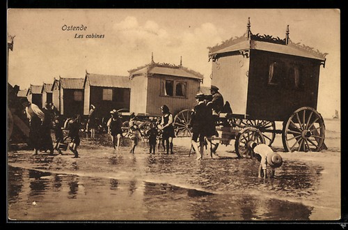 Cpa ostende les - les, cabines