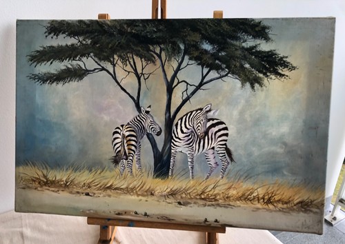 Huile sur toile - –, zèbres