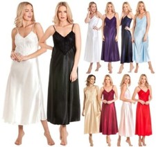 Nuisette Satin & Dentelle Long Chemise Négligé Chemise de Nuit UK 10-28 Pyjama