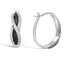 DOLLY-BIJOUX BOUCLE OREILLE ARGENT RHODIE CREOLE TRESSE OXYDES BLANCS et NOIRES