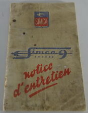 Operating instructions / maintenance notice Simca 9 Aronde stand 03/1952