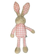 Doudou lapin rose blanc vichy tissu Carreaux Bebe Laboratoires Klorane 28 cm